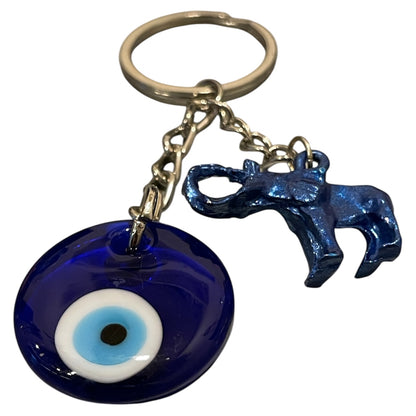 blue elephant keychain with evil eye