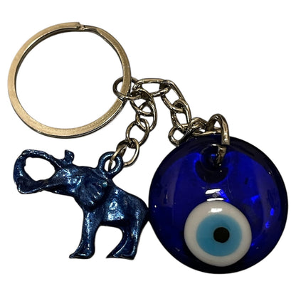 blue elephant keychain with evil eye
