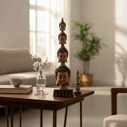 Buddha-Sockelköpfe aus Kunstharz, Figur 26 cm hoch