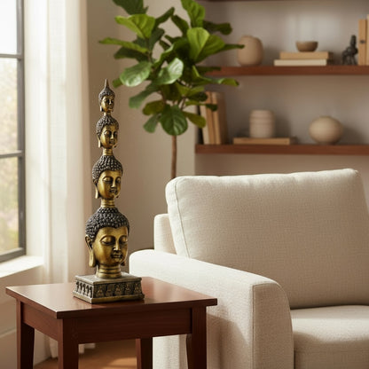 Buddha-Sockelköpfe aus Kunstharz, Figur 26 cm hoch