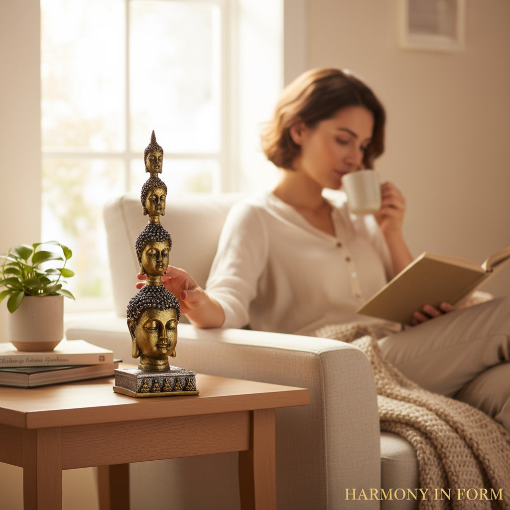 Buddha-Sockelköpfe aus Kunstharz, Figur 26 cm hoch