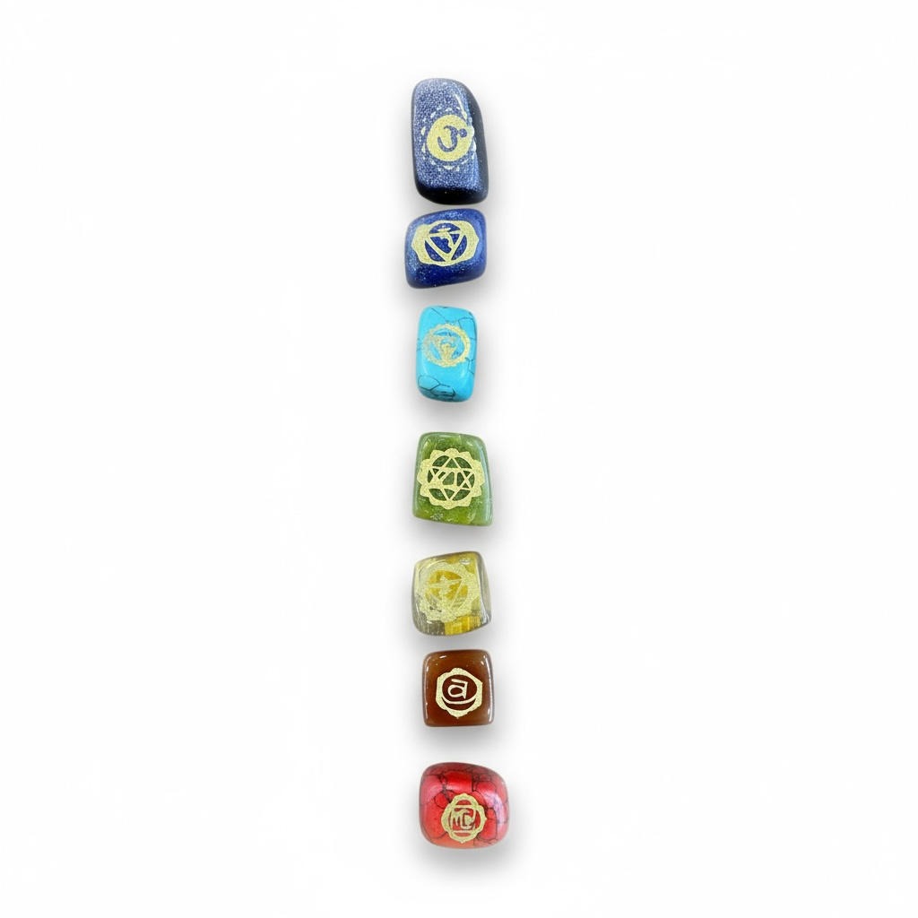 7 Chakra Stones (chakras) Engraved Quartz Set