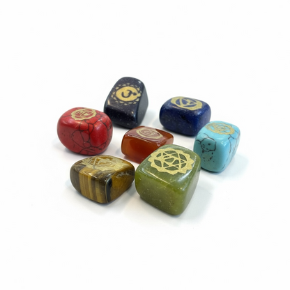 7 Chakra Stones (chakras) Engraved Quartz Set