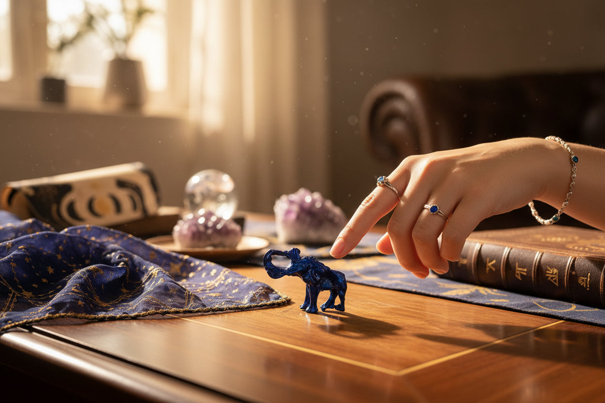 Blaues Metall-Nashorn-Mini-Feng-Shui-Amulett