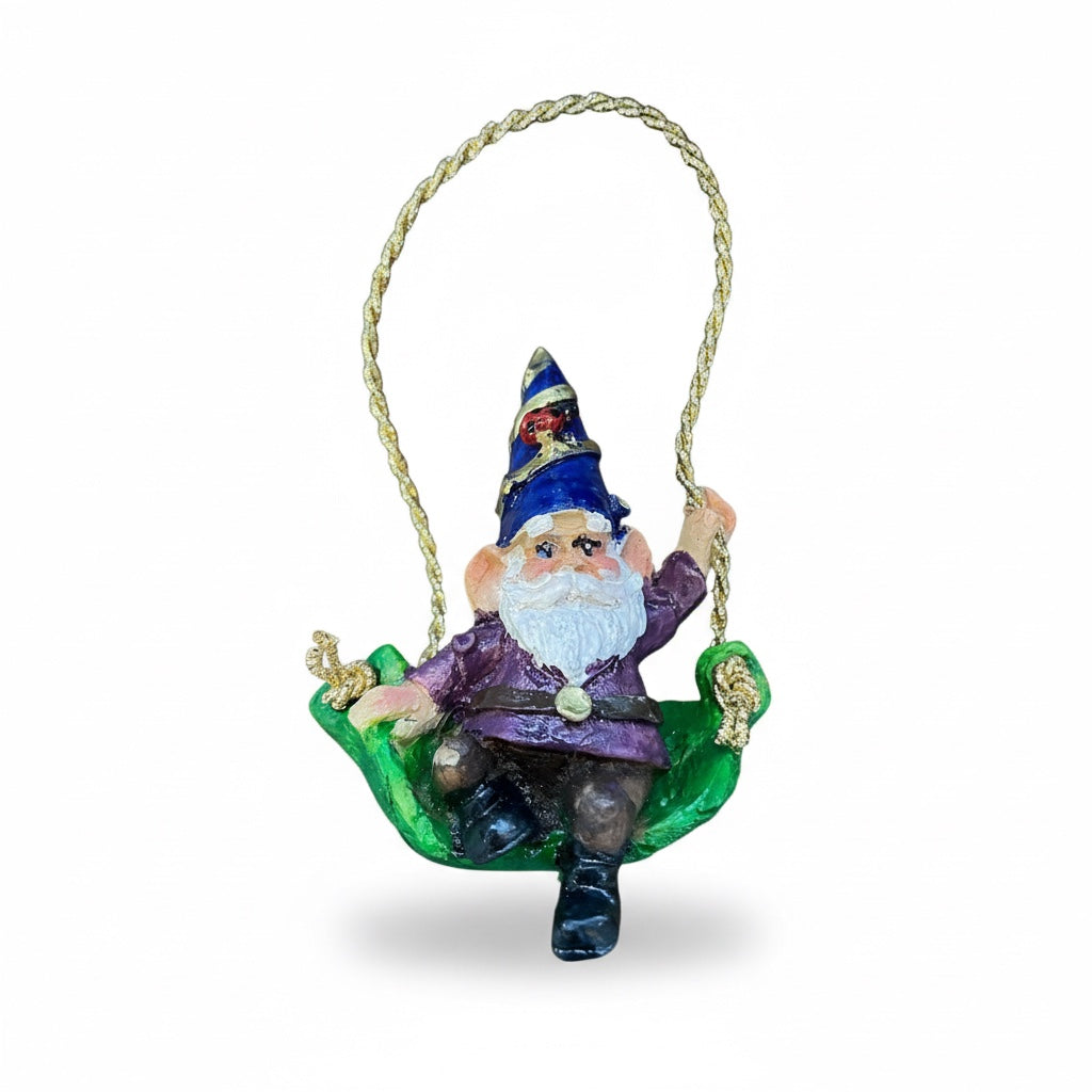 Gnomo En Columpio Figura De Resina Decorativa De 9cm De Alto