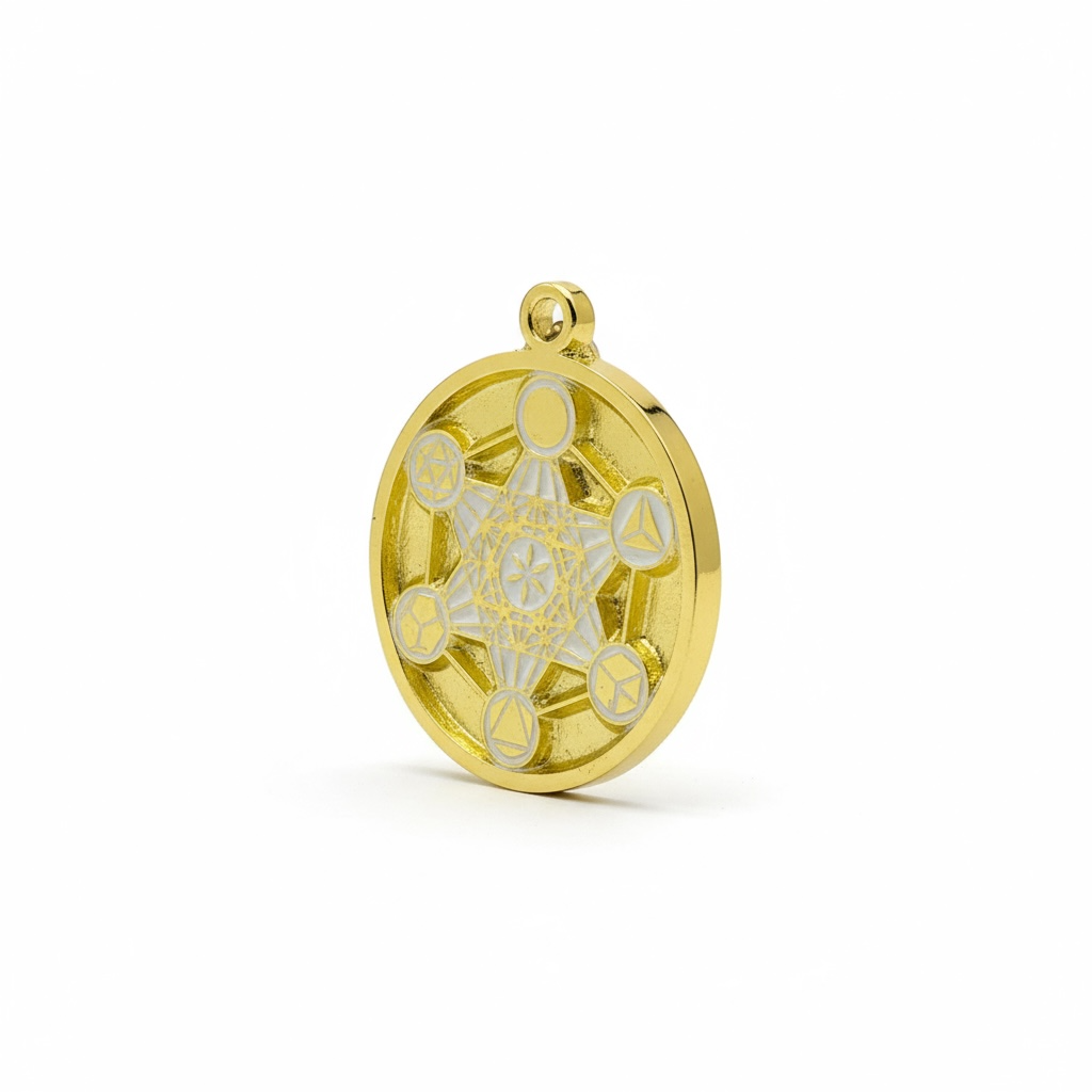 Metatron Dije Troquelado, Encapsulado Baño Dorado 3 Cm Diame