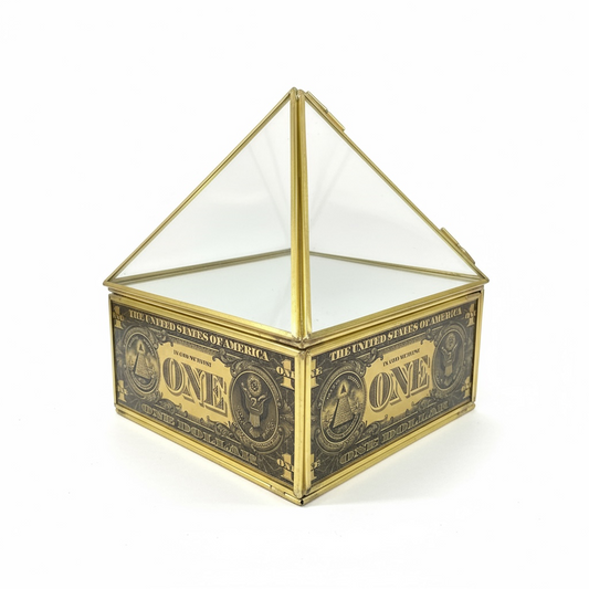 Caja De Vidrio Doble Piramide Con Billete Parrilla Reiki 19x15x15 cm