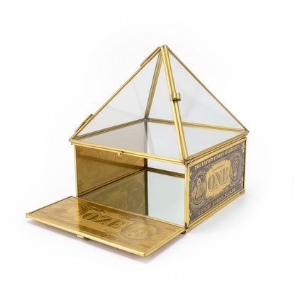 Caja De Vidrio Doble Piramide Con Billete Parrilla Reiki 19x15x15 cm