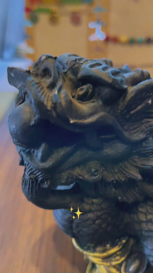 Tortuga Dragón Feng Shui — Figura de Abundancia y Protección en Negro | 13 cm