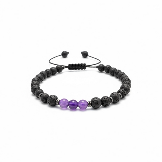 Pulsera De Amatista Con Piedra Volcánica